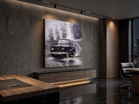 40x40 inch classic 4x4 automotive wall art displayed in a stylish modern interior