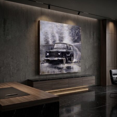 40x40 inch classic 4x4 automotive wall art displayed in a stylish modern interior