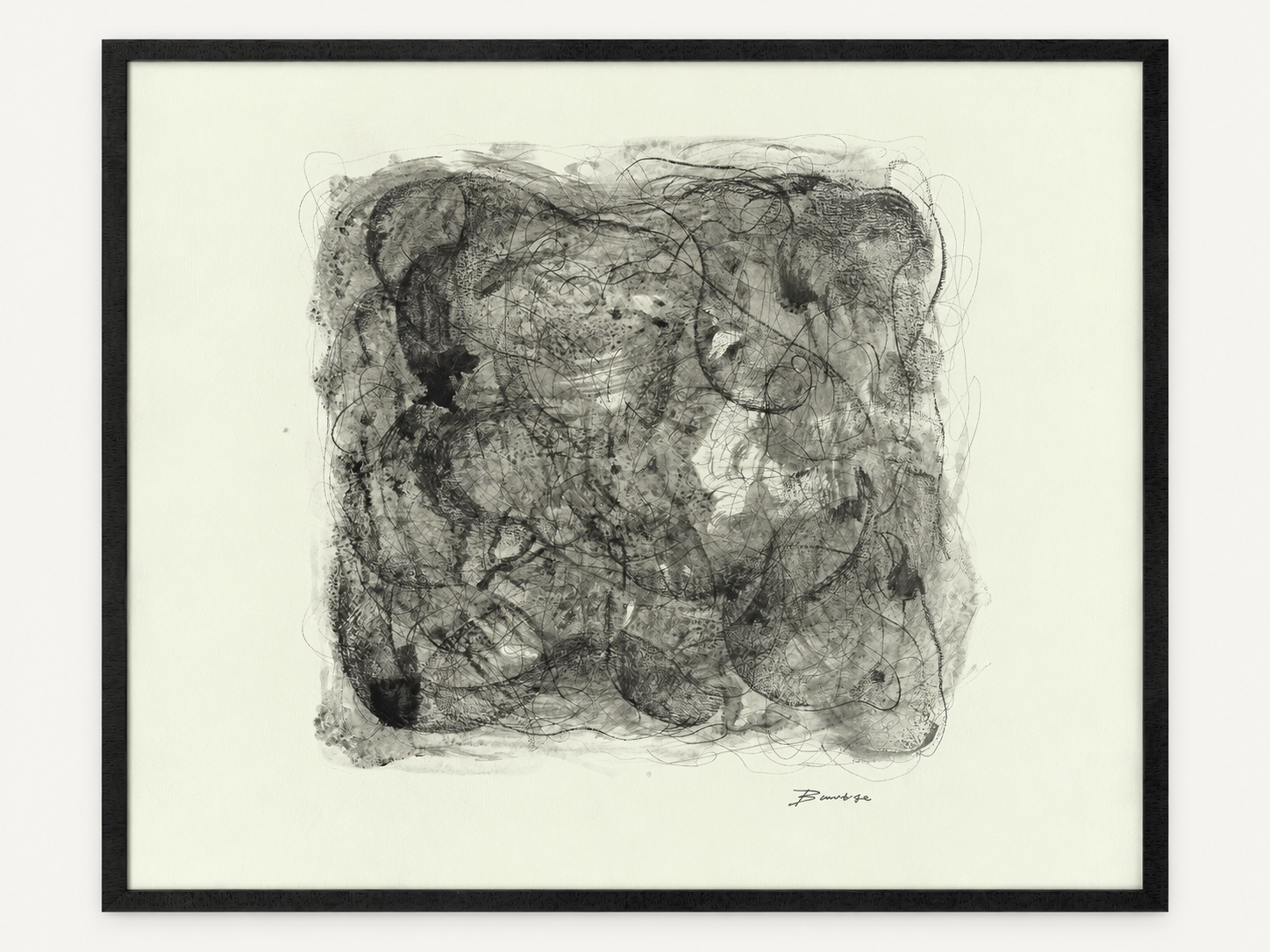 Framed Charcoal Scribble Abstract
